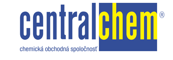 Logo společnosti Centralchem, chemická obchodná spoločnosť, s modrým a žltým textem.